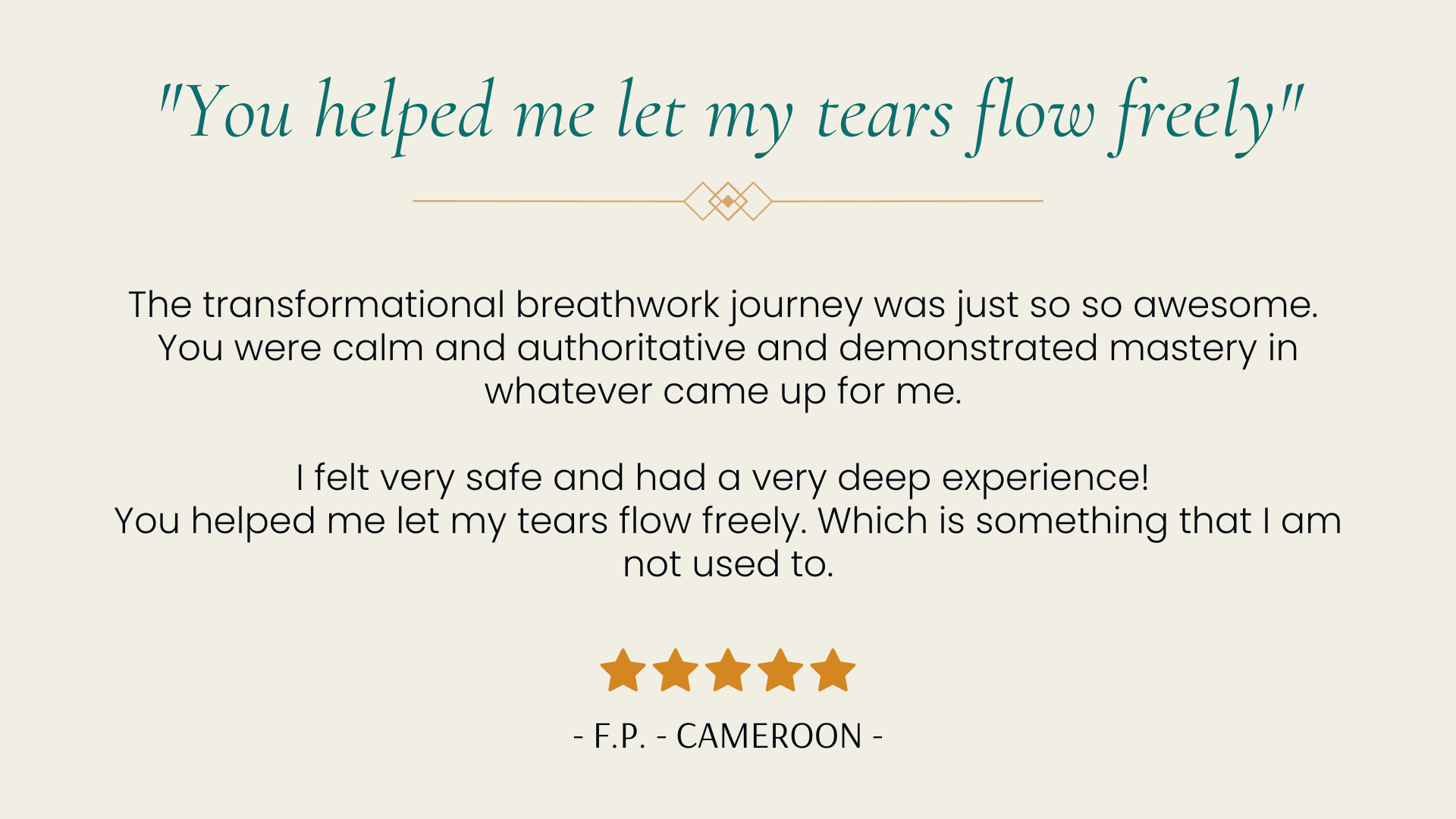 You helped me let my tears flow freely - breathwork testimonial F.P. Cameroon